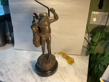 VNT Maitland Smith Whimsical Bronze Composition Golf Frog Table Lamp (1 Of 2)
