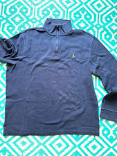 Polo Ralph Lauren Men's Solid Blue Rib Knit 1/4 Zip Mock Neck Logo Sweater M