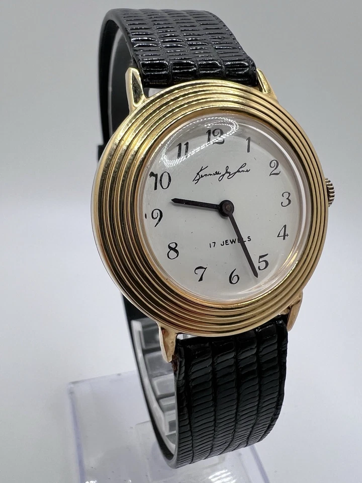 Reloj Hombre Kenneth Jay Lane Manual 17J Vintage Raro Tono Dorado Bisel Forma Disco Foto 2 de 4