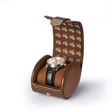 DUKWIN Vegan Leather Single Watch Roll for Men Women Travel Case Storage Brown