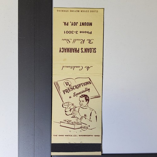 Sloan's Pharmacy Mount Joy PA Mid Century Air Conditioned Matchbook - Picture 2 of 3