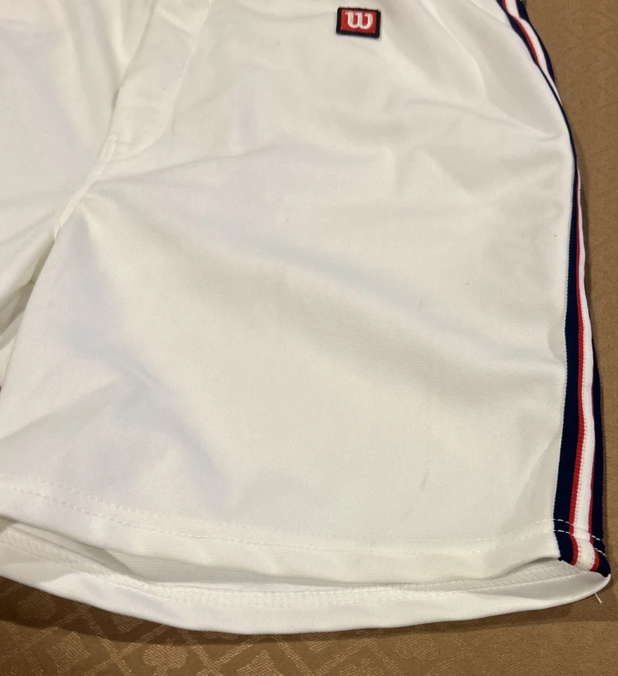 Pantalones Cortos Wilson Coaches De Colección Para Hombre Talla 38 Blanco Con Rayas Rojo Azul Hecho en EE. UU. Foto 3 de 4