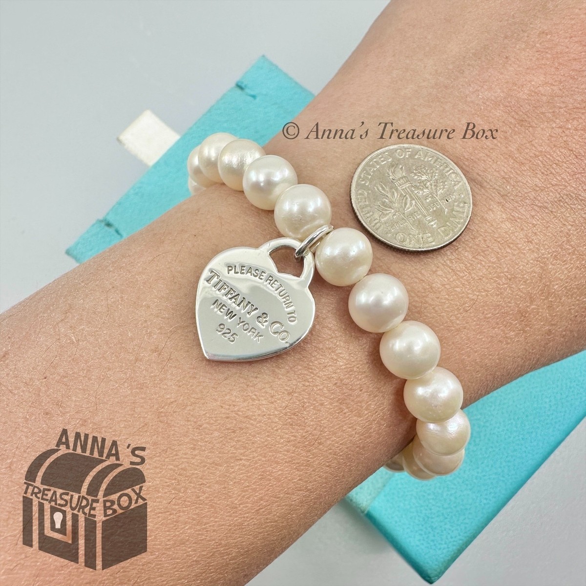 Return Tiffany & Co. 925 Silver 8mm Pearl Heart Tag 7.75