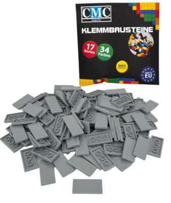 50 Klemm-Bausteine Fliesen 2x4 Noppen Kacheln Bricks Tiles Hell Grau