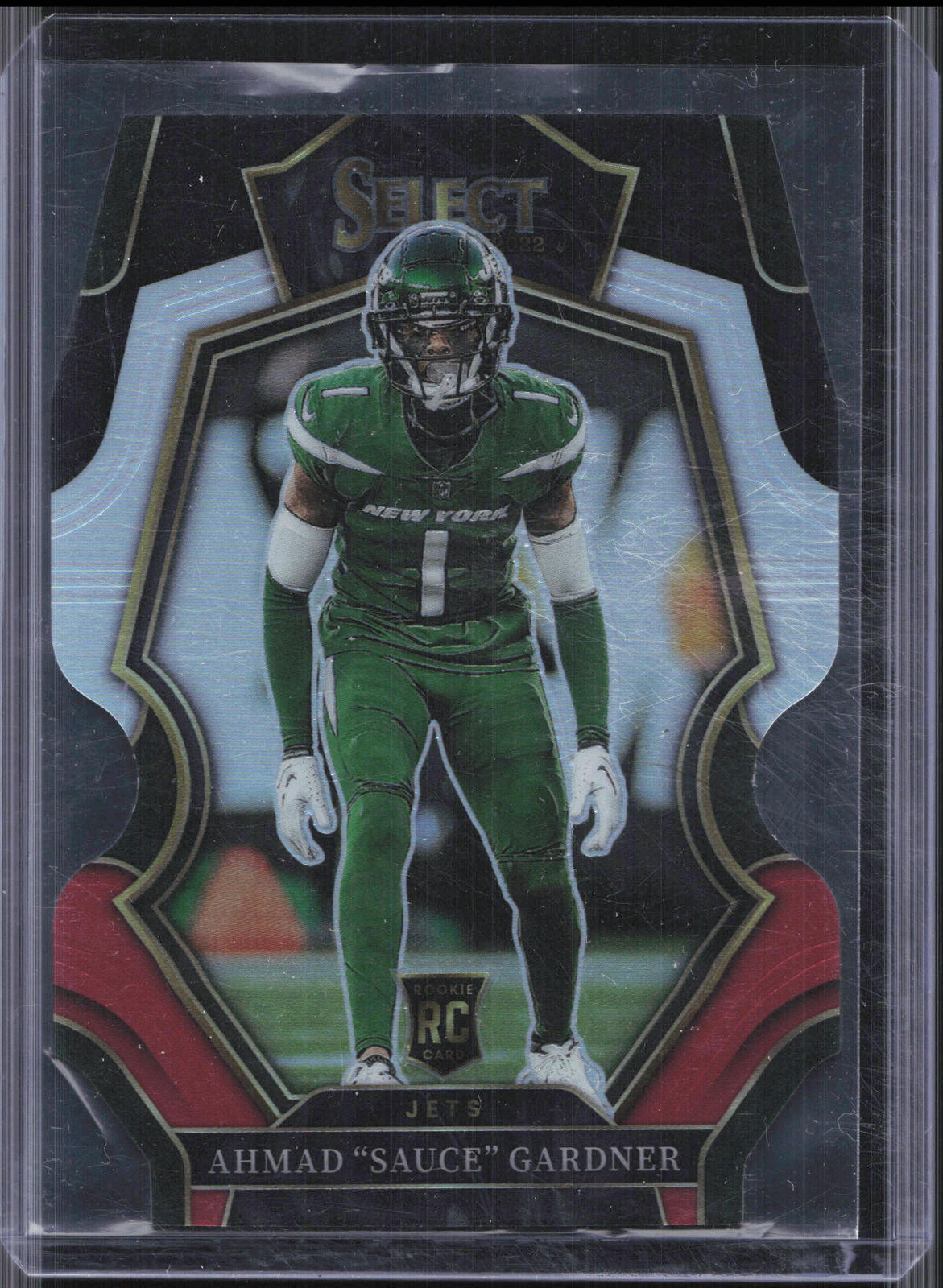 2022 Panini Select #177 Ahmad "Sauce" Gardner Black and Red Prizm Die Cut