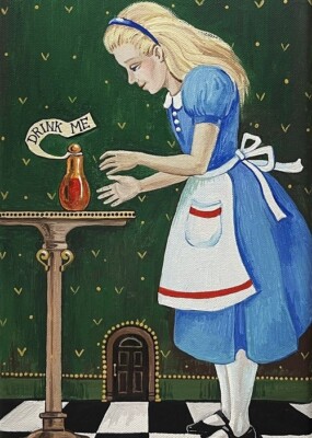 5x7 RYTA Alice In Wonderland Folk Art print of painting illustration England  