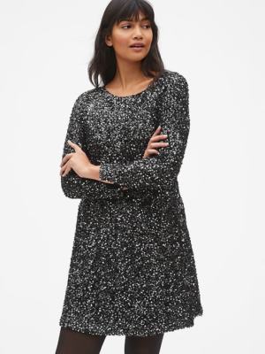 Gap Long Sleeve Sequin Swing Dress, Size M, Petite,True Black , retai $148  | eBay