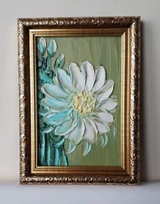 White Cactus Flower Succulent art 4x6 inch Impasto oil painting original framed