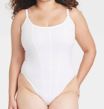 Colsie Women's Ribbed Corset Front Bodysuit White Size Small