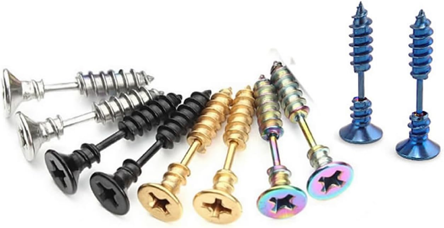 5 Pairs Men Unisex Stainless Steel Piercing Cross Screws Hoop Earrings Ear Stud