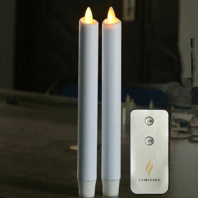 Luminara Wax Flameless Moving Wick Taper Led Candle 8" Set of 2 White