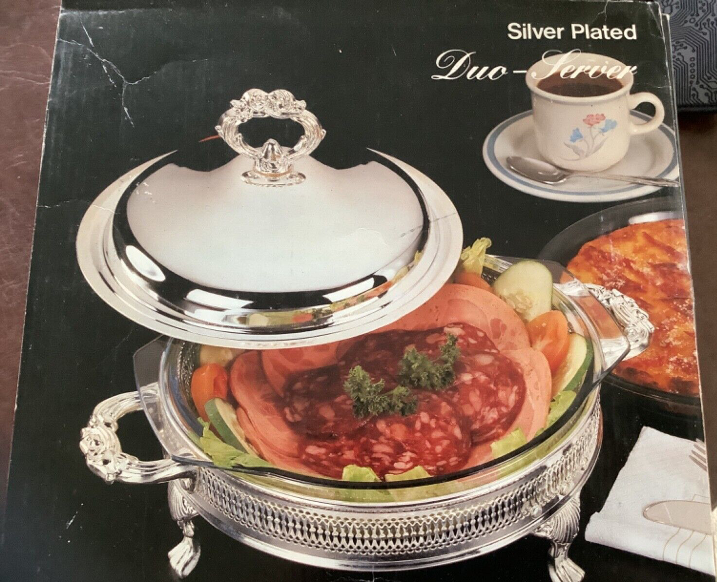 New Regal Silver Plate + Glass 2 qt Insert Chafing Dish Duo 