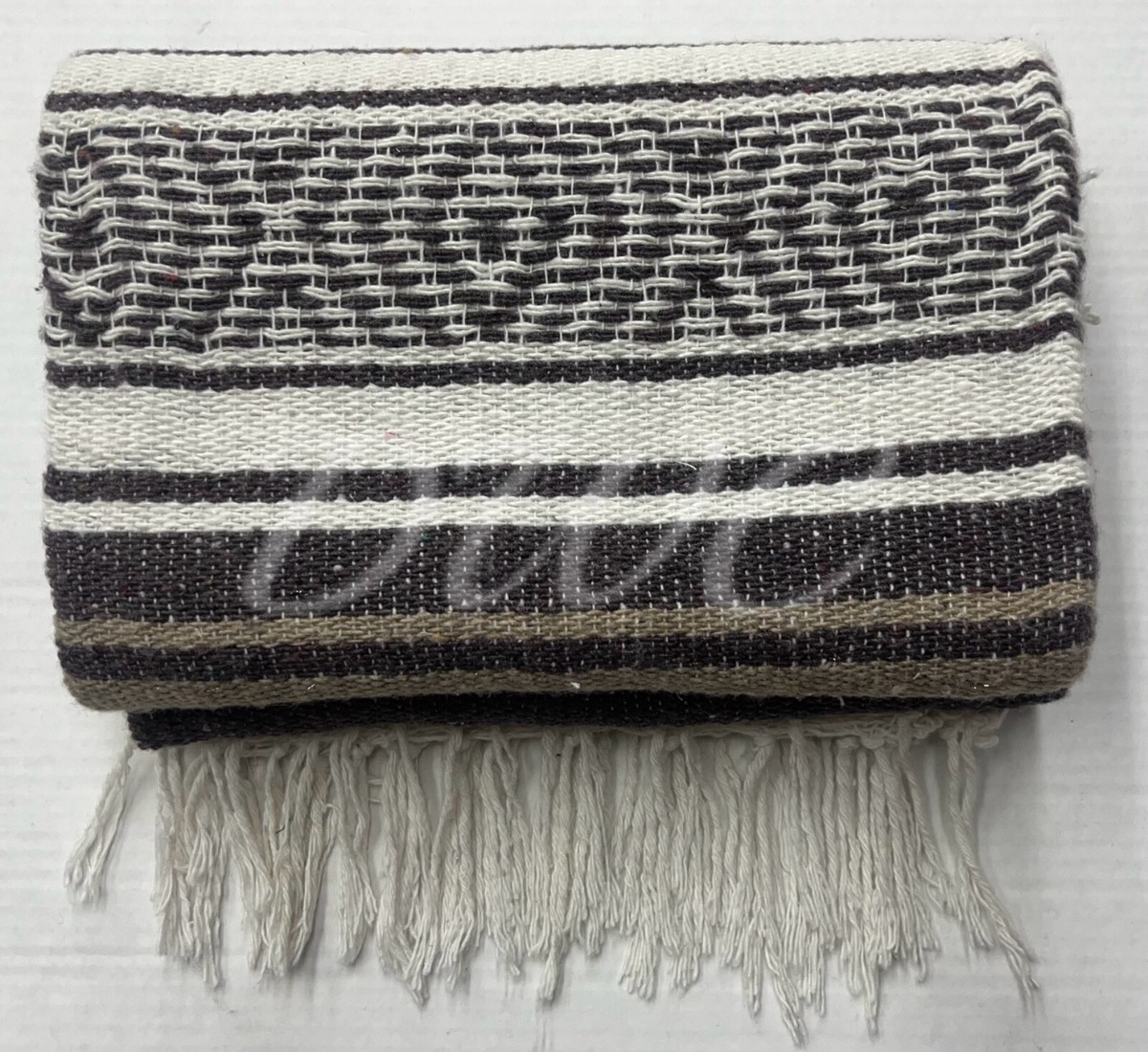 FALSA Mexican Blanket Hand Woven RASTA Serape Throw Yoga beige