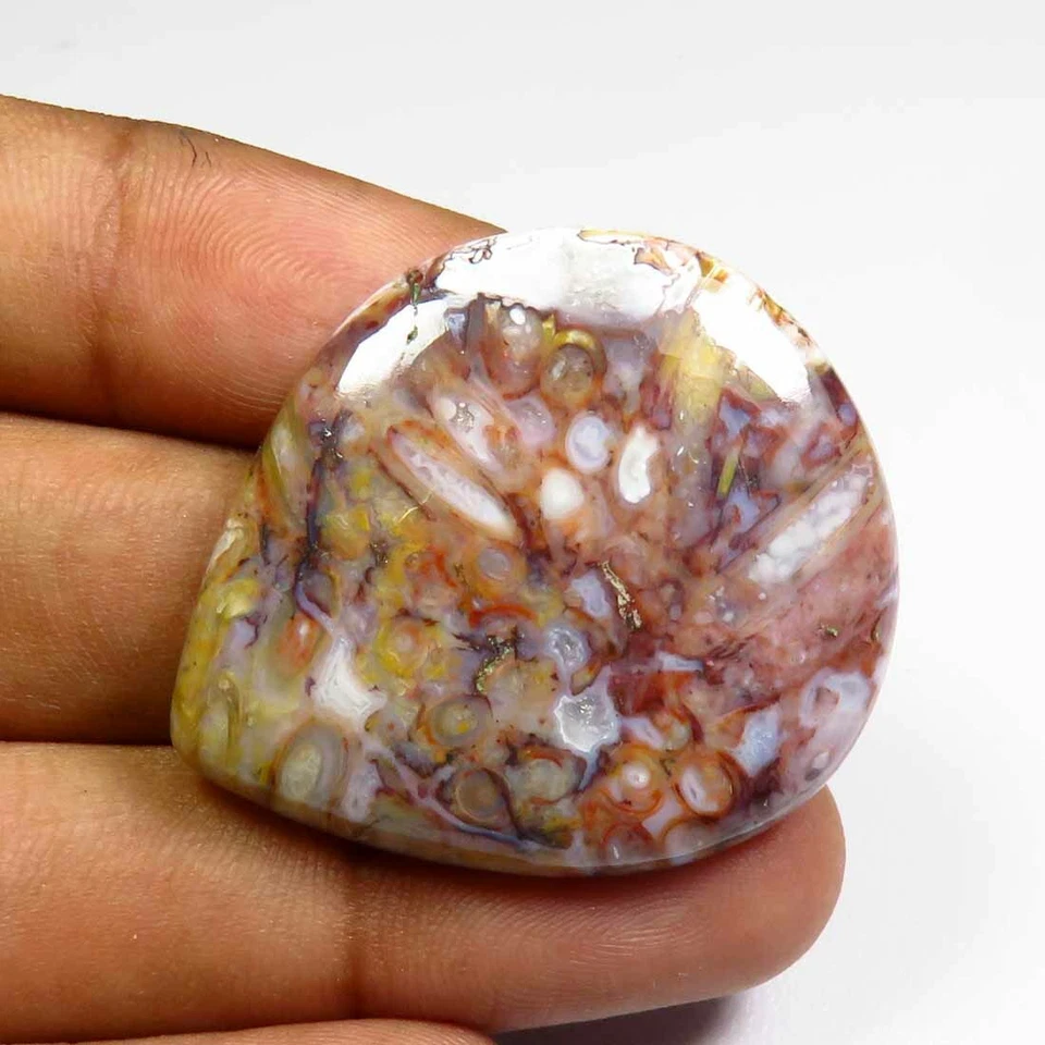 Cabujón de ágata raíz de palma natural 35x30 mm corazón lisa palma piedra preciosa 44 quilates PG-90 Foto 2 de 4