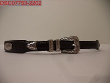 Pre-Owned - Men's Black Italian Leather and Metal Belt, Size 34