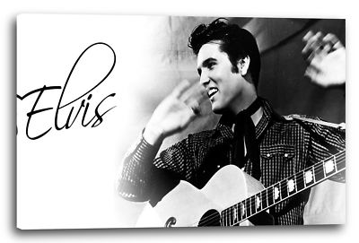 Lein-Wand-Bild: Elvis Presley Hemd mit Muster und Halsband Schriftzug oben links
