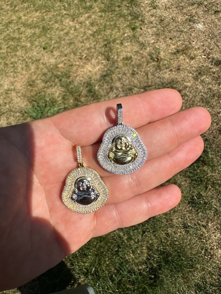 Alternate view of Buddha Pendant Real Moissanite Solid 925 Silver 14k Gold Plated Iced Necklace