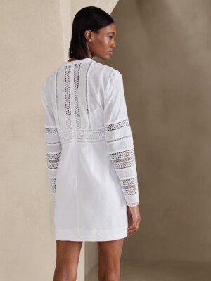 banana republic white mini dress Banana Republic Women's Pocket Mini Dress Cream White Linen Size XL