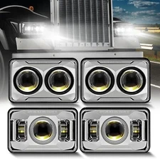 4X130W Chrome 4x6 LED Headlight for Freightliner FLD120 1988-2010 FLD112 Classic