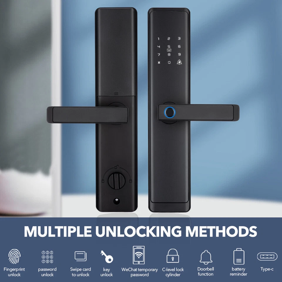 Electronic Smart Door Lock APP Fingerprint Card Password Key Home Security Lock - Image 3 of 4