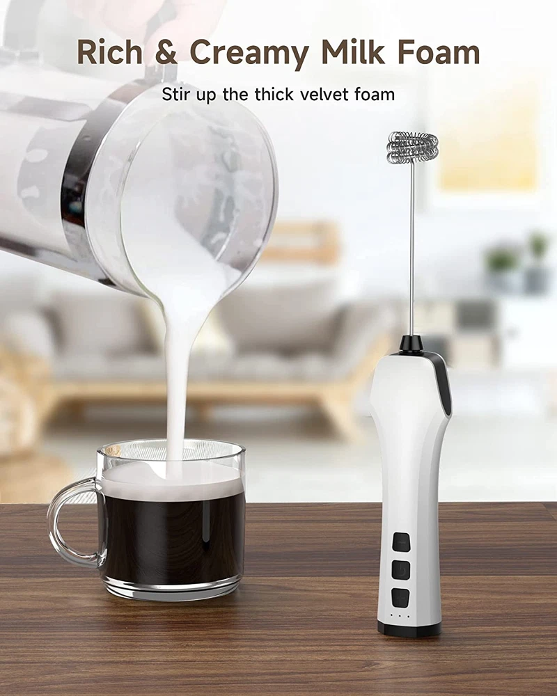 Milk Frother Handheld USB Rechargeable Milk Foam Maker 3 Stainless Whisks