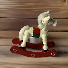 Wooden Rocking Horse Christmas Ornament Red  White