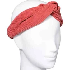 Free Ship- Corduroy Knot Front and Elastic Back Hairband Headwrap- Color: Coral