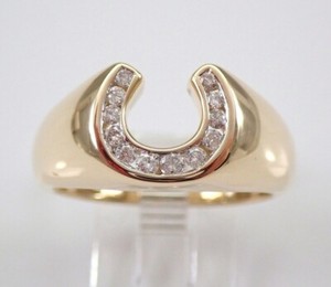 Authentic 1 CT Real Moissanite Round Cut Men's Horseshoe Ring 14K Yellow Gold Plated