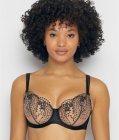 Dita Von Teese BLACK/NUDE Julie's Roses with Sheer Cups Bra, US 34C, UK 34C