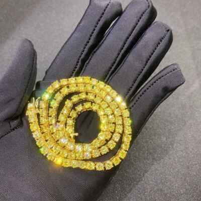 20 Ct Round Cut Lab-Created Diamond Tennis Necklace 14K Yellow Gold Plated 20'