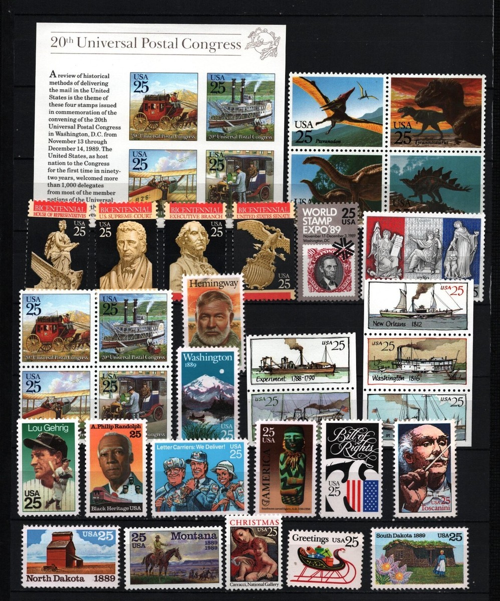 UNITED STATES 1989 SET OF 32 STAMPS, 2 S/S & BOOKLET WITH 18
