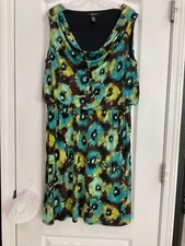 Style & Co Dress Size L Black Blue Shades Multi Lined Elastic Waist 114
