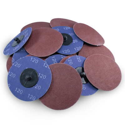 50 Pack - 3'' 120 Grit A/O Quick Change Sanding Disc Black Hawk, Type R Roloc