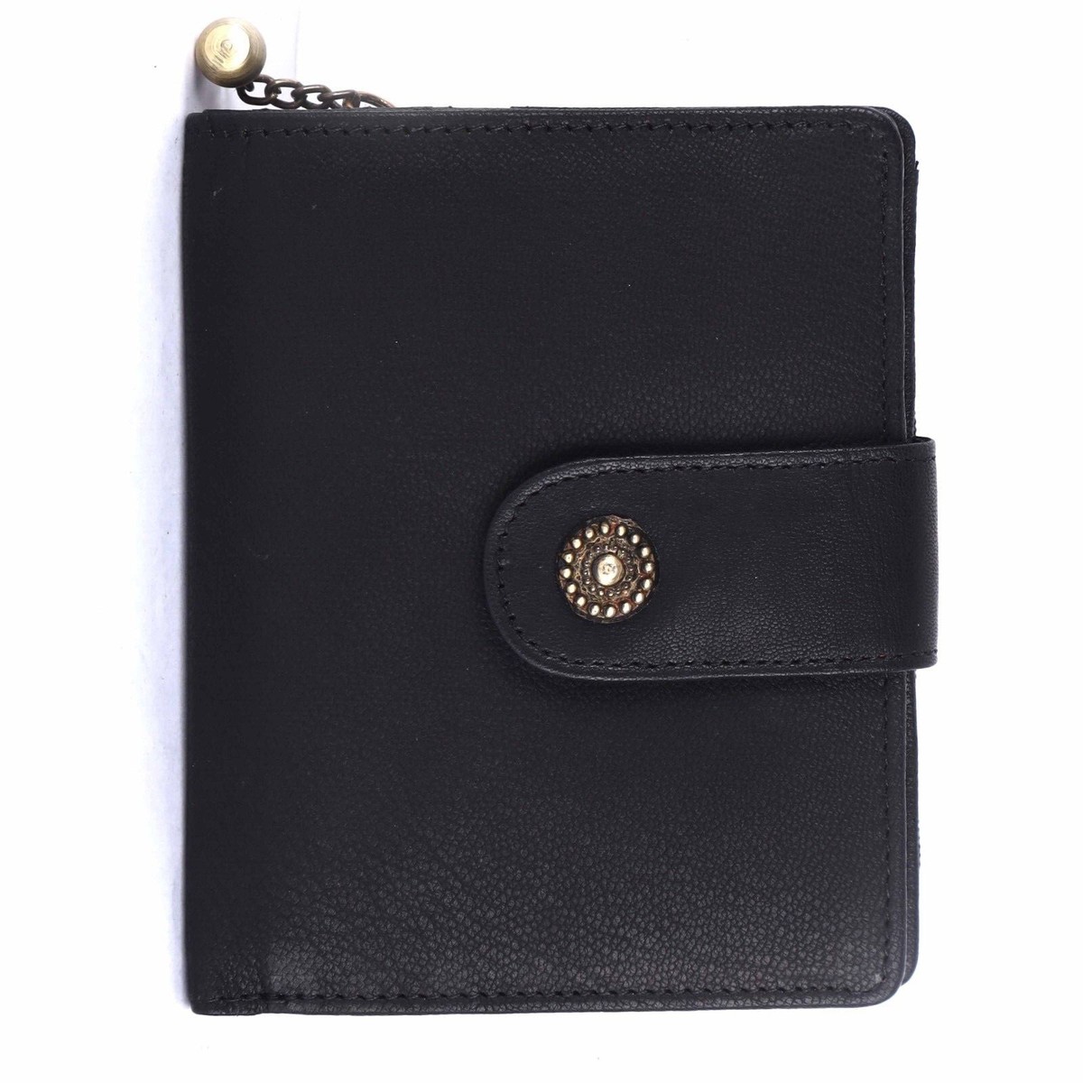 Ladies RFID Blocking Genuine Leather Clutch Wallet with Side Zipped Coin Pouch