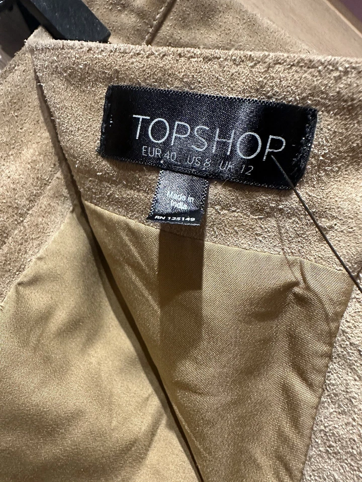 Mujer Top Shop Gamuza Tostado Falda Bolsillo EE. UU. 8 Foto 3 de 4