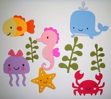 Cute Animals Ocean Fish Seahorse Crab Lot Die Cut Paper Scrapbook Embellishment