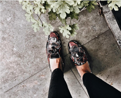 animal print leather loafers