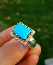 Real Feroza Ring Natural Turquoise Nishapuri Feroza Shia Ring Sterling Silver925
