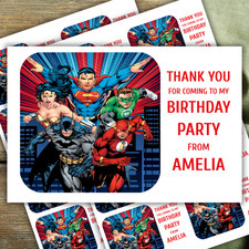 SUPERHERO personalised BIRTHDAY THANK YOU STICKERS for party bags x16