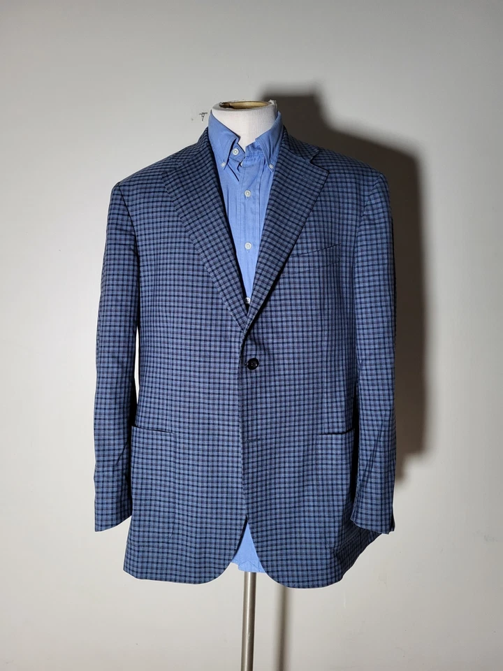 Casaco esportivo CANALI 1934 Kei lã azul laranja xadrez arma blazer 56 44R - Imagem 3 de 4