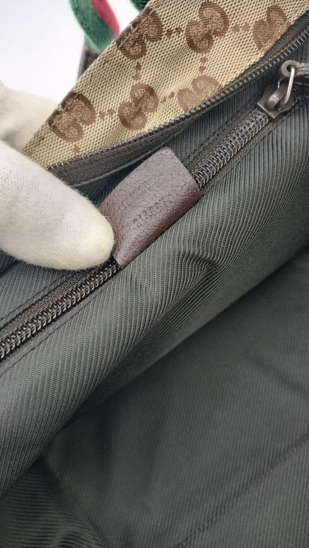 GUCCI Sherry Line GG Canvas Tote Bag Leather Beige Brown Zipper Logo thumbnail 9