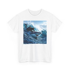 Black Cat Surfing Shark T-Shirt Funny Great White Surf Graphic Tee Cat Lover