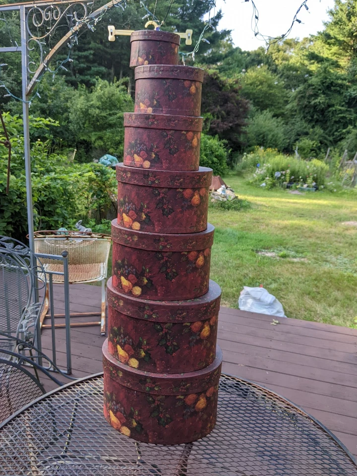 Bob's Boxes Elegant Fruit Primitive Set 7 Preowned Nesting Boxes Lang Card Gift - Image 2 of 4