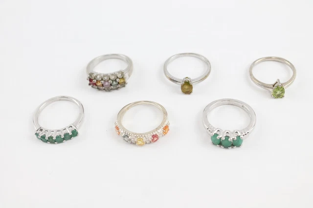 01 Sterling Silver Rings TGGC Gemporia Peridot Emerald *Fluorite x 6 (15g)