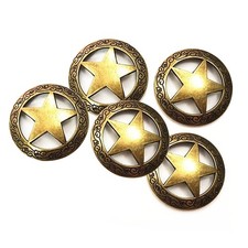 Engraved Star Concho 5 PCS Antique Gold 1-1/8 Inch Decorative Buckle 29mm