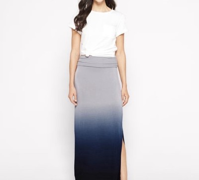 NWT Splendid XL Blue Gray to Black Ombre Gradient Maxi Skirt Foldover Waist