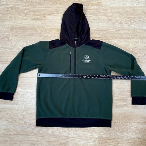 CSU Rams Pullover Men’s Large Green Hooded 1/4 Zip Colorado State Fleece Jacket - Picture 3 of 7