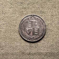 1887 GREAT BRITAIN SHILLING - AU- Rare Type Silver Coin - ZM