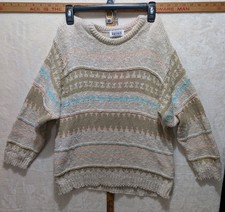 🧶 Vintage 80s 90s Keren Pastel Geometric Knit Sweater USA Made Slouchy Boxy...