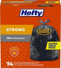 Hefty Strong Large Trash Bags, Black, 30 Gallon, 74 Count Pack of 1 , Black